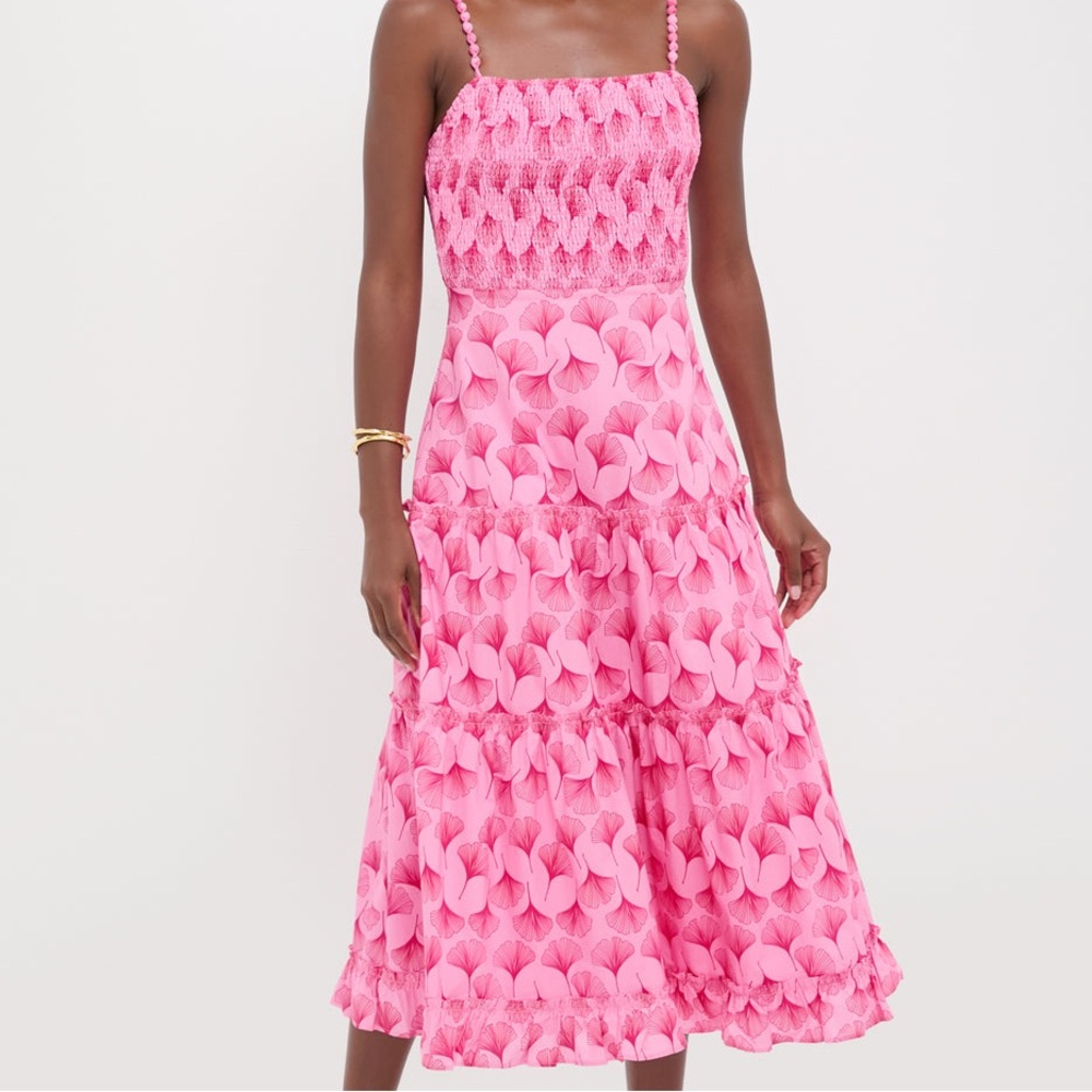 Hyacinth House Pink Floral Midi Sundress - Sleeveless Smocked Stretcher Bodice